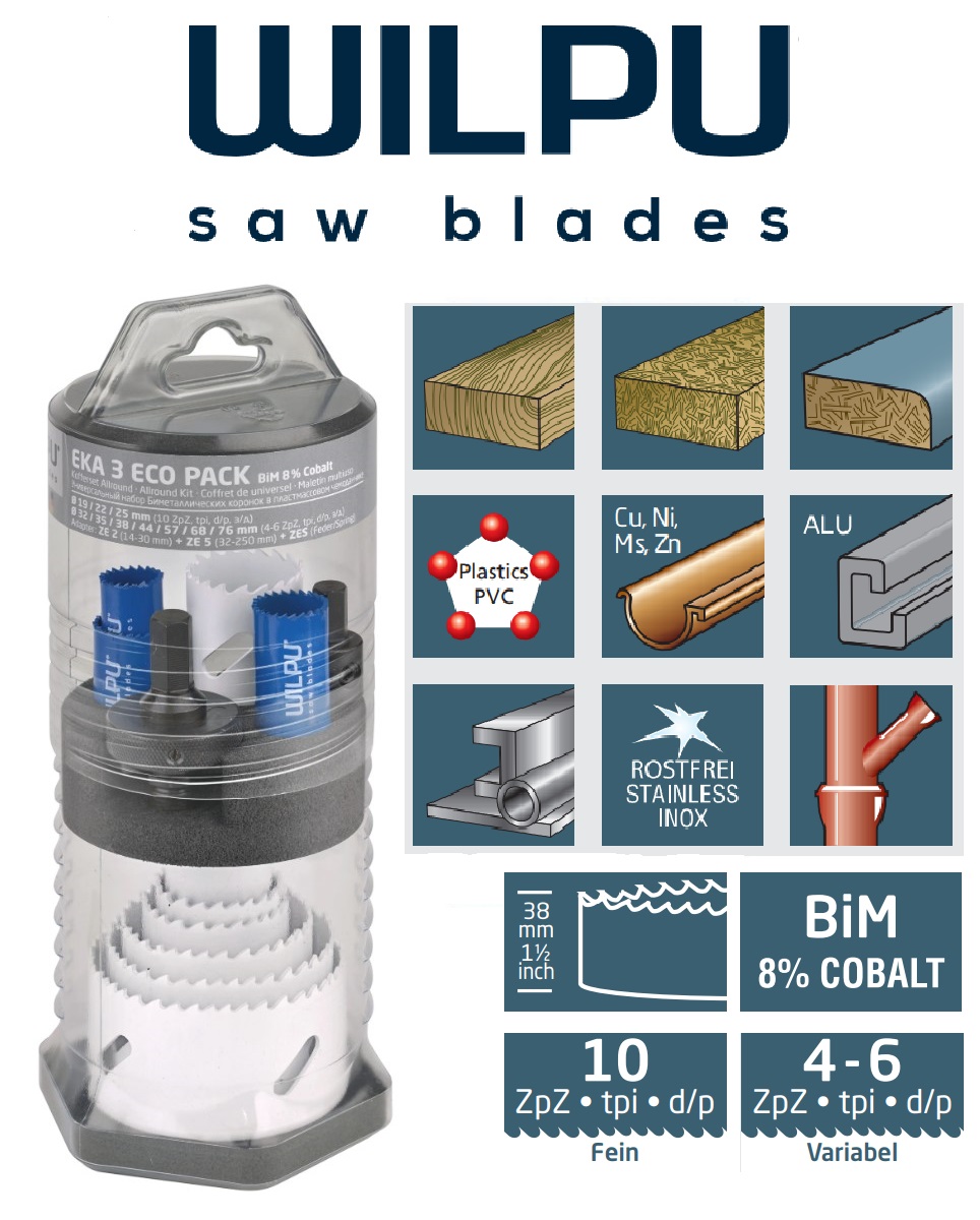 Набор биметаллических коронок WILPU EKA 3 ECO PACK Cobalt 8%