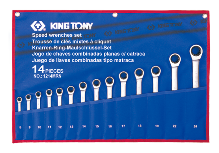 Набор комбинированных трещоточных ключей 14 пр. 8-24 мм KING TONY 12114MRN