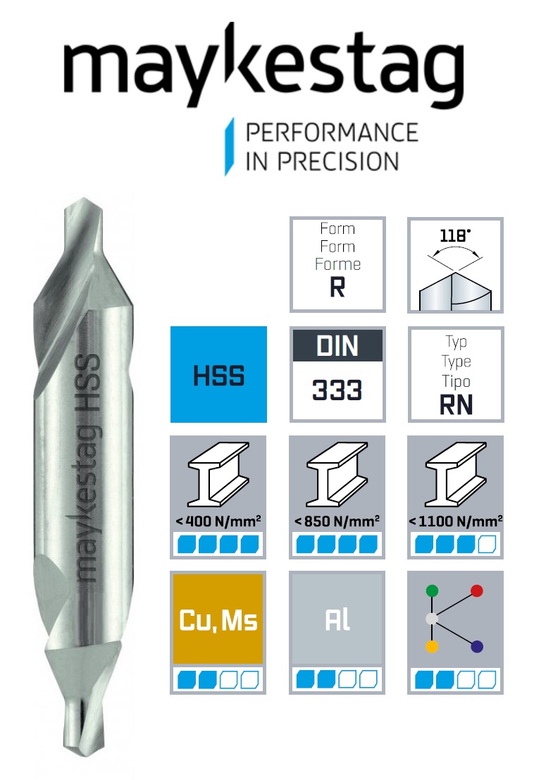 Центровочное сверло HSS DIN 333 форма R MAYKESTAG