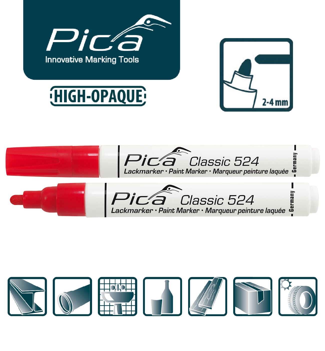 Маркер на основе краски промышленный красный PICA Classic Industry 524/40