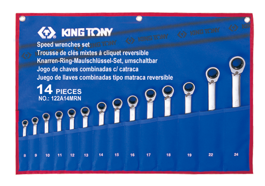 Набор комбинированных трещоточных ключей с реверсом 14 пр. 8-24 мм KING TONY 122A14MRN