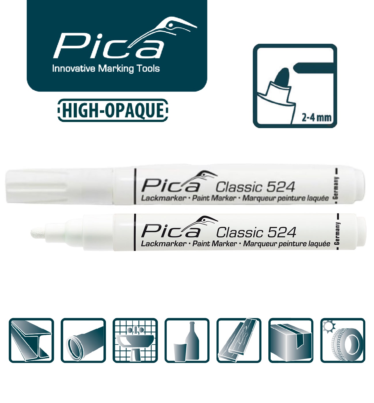 Маркер на основе краски промышленный белый PICA Classic Industry 524/52