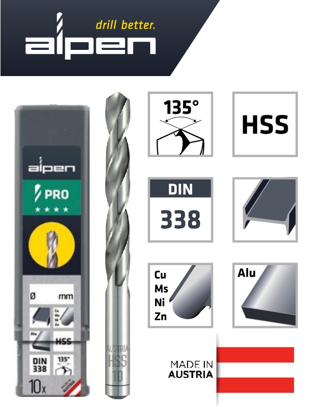 Сверло по металлу ALPEN PRO HSS DIN 338 RN 135°