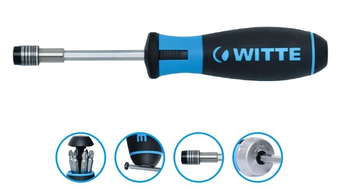 Отвертка-битодержатель с трещоткой WITTE PRO BITDRIVE RATCHET с битами (РН1-3; РZ1-3)