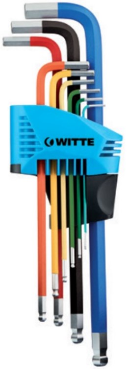 Набор угловых разноцветных шестигранных ключей WITTE PRO 9 пр. 1,5-10,0 мм с шаром