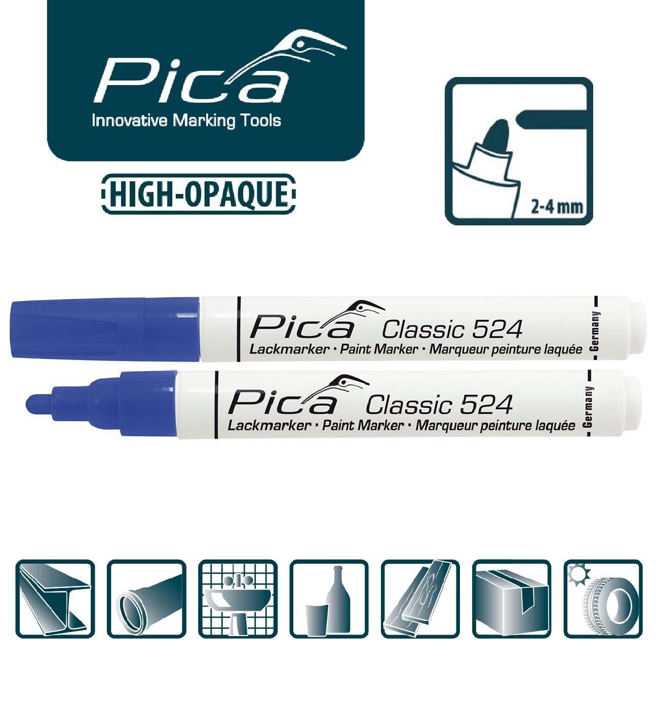 Маркер на основе краски промышленный синий PICA Classic Industry 524/41