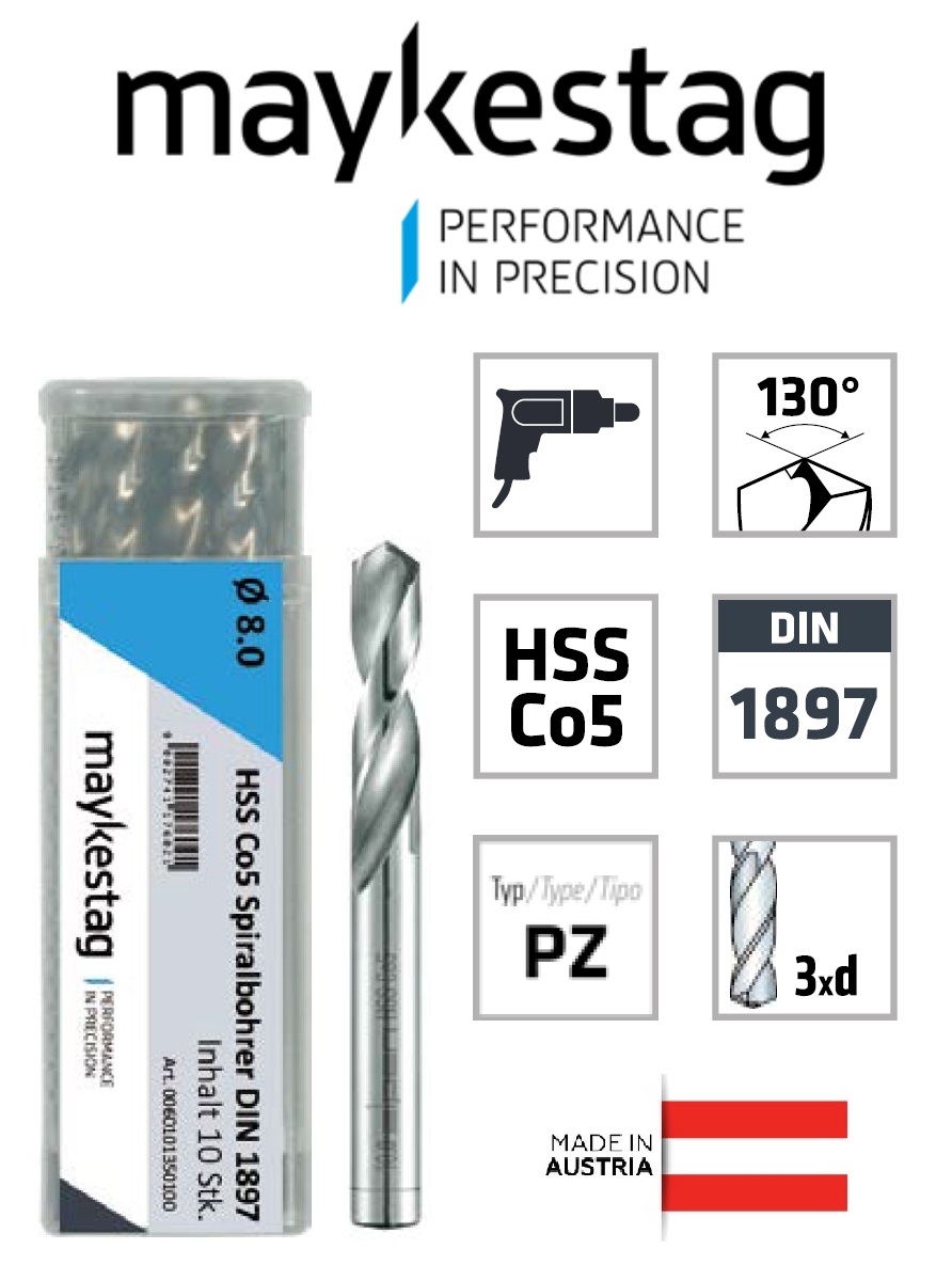 Сверло по металлу короткое ALPEN HSS Co5 DIN 1897 RN 130°
